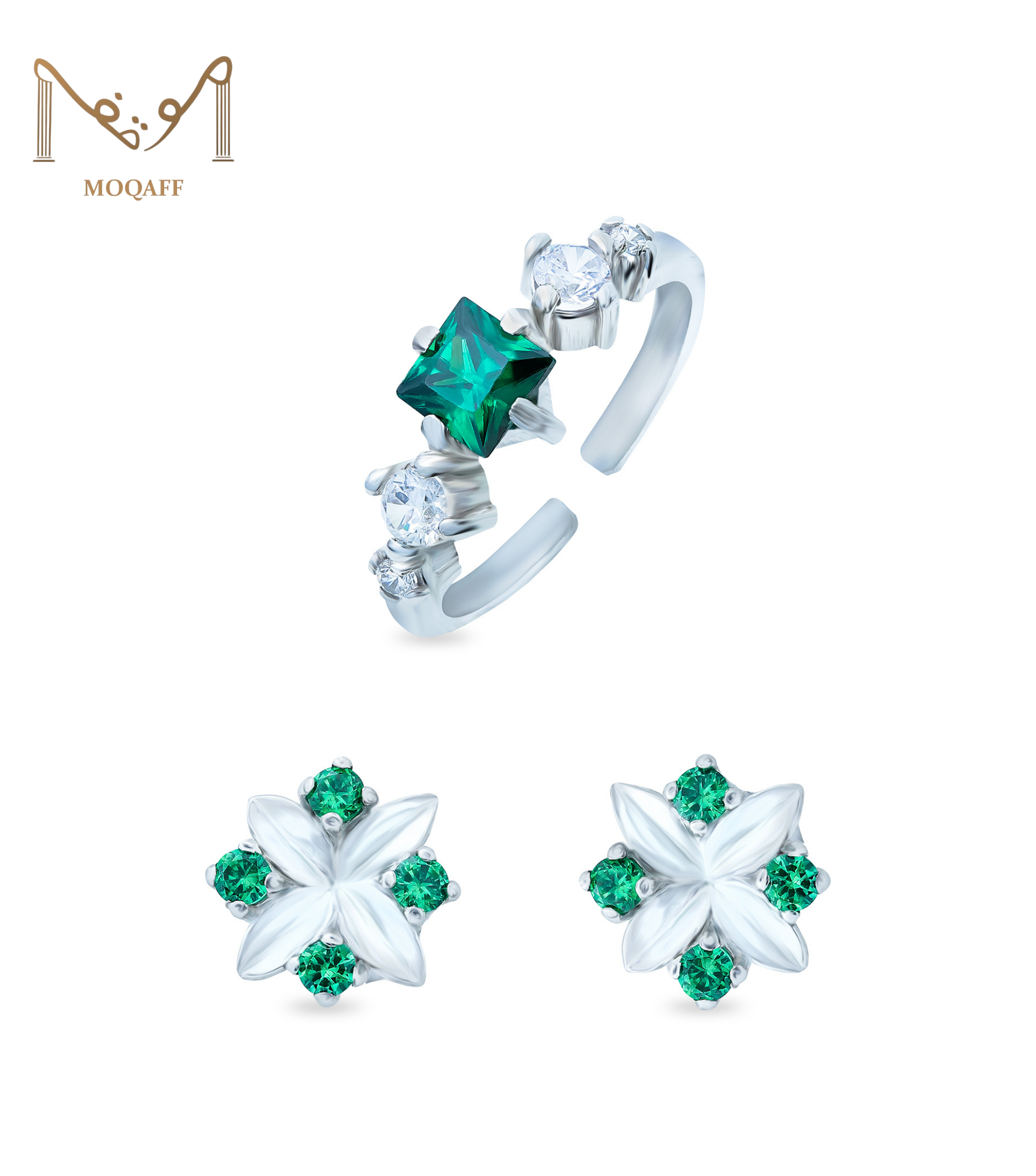 Humnava Ring & Studs (green)